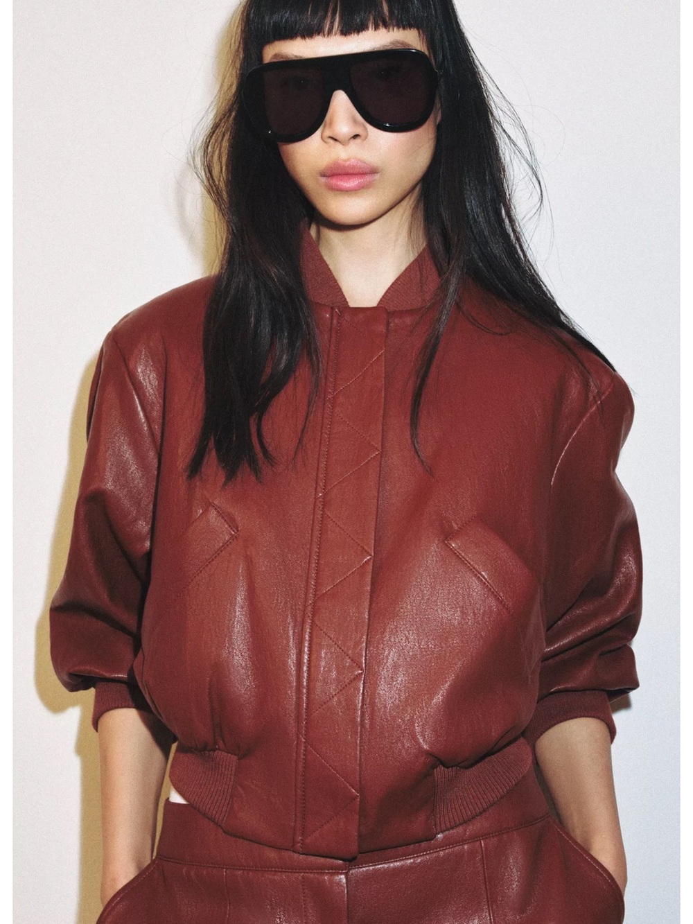 Zara FAUX LEATHER SHOULDER PAD BOMBER JACKET